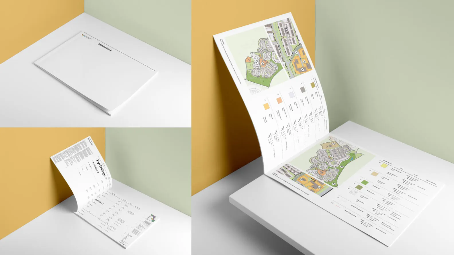 Planning books and printed matter on a split-colour background.