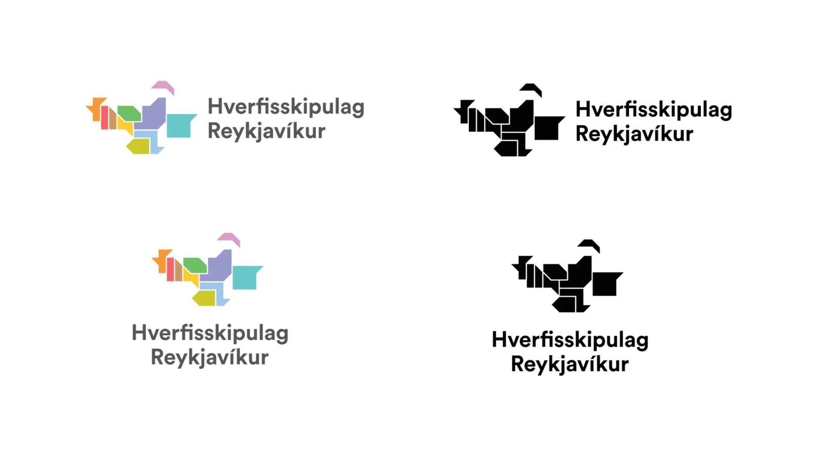 Hverfisskipulag Reykjavíkur logo in colour and black, horizontal and stacked.