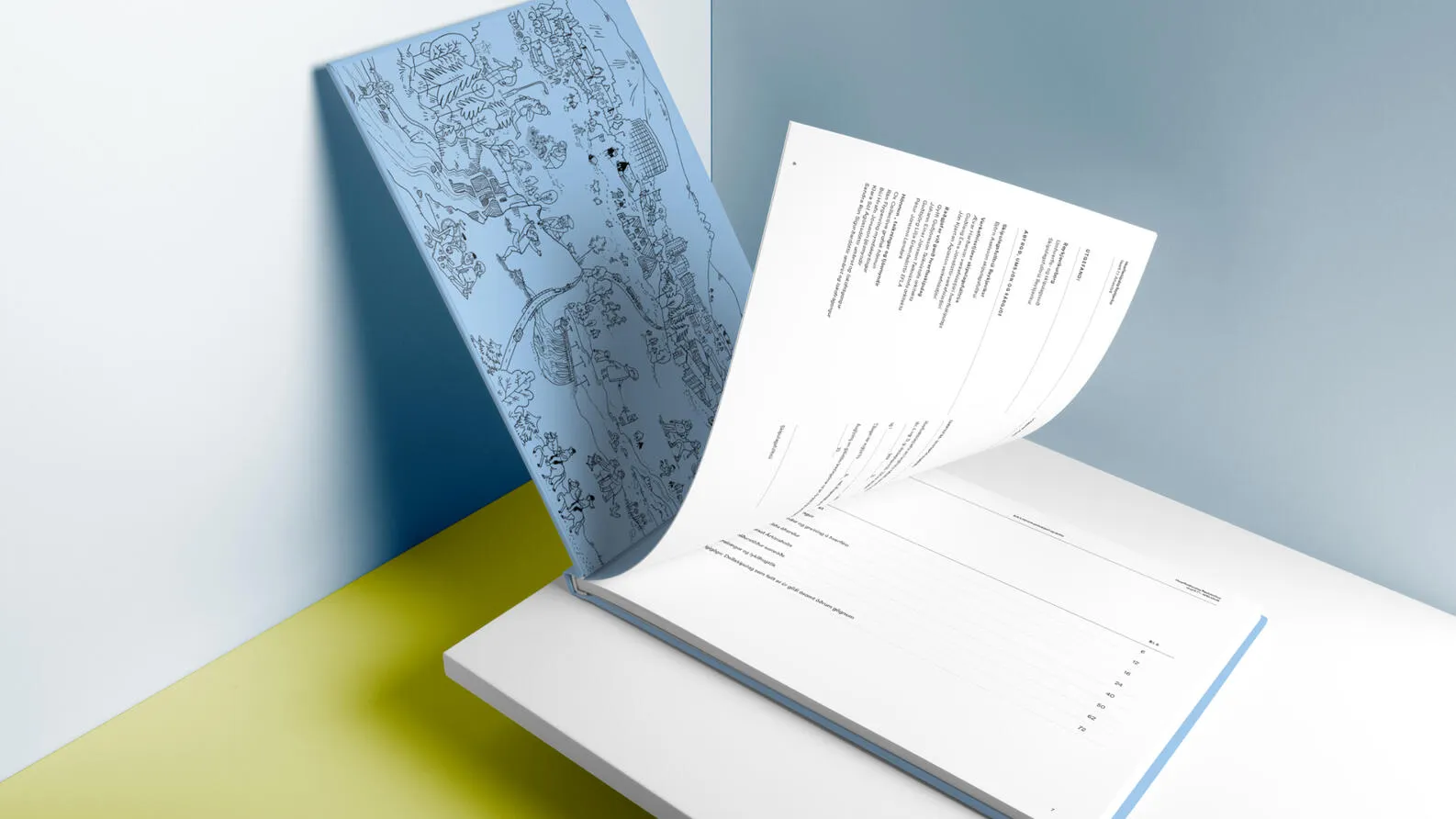 Open planning book showing an illustrated map spread.