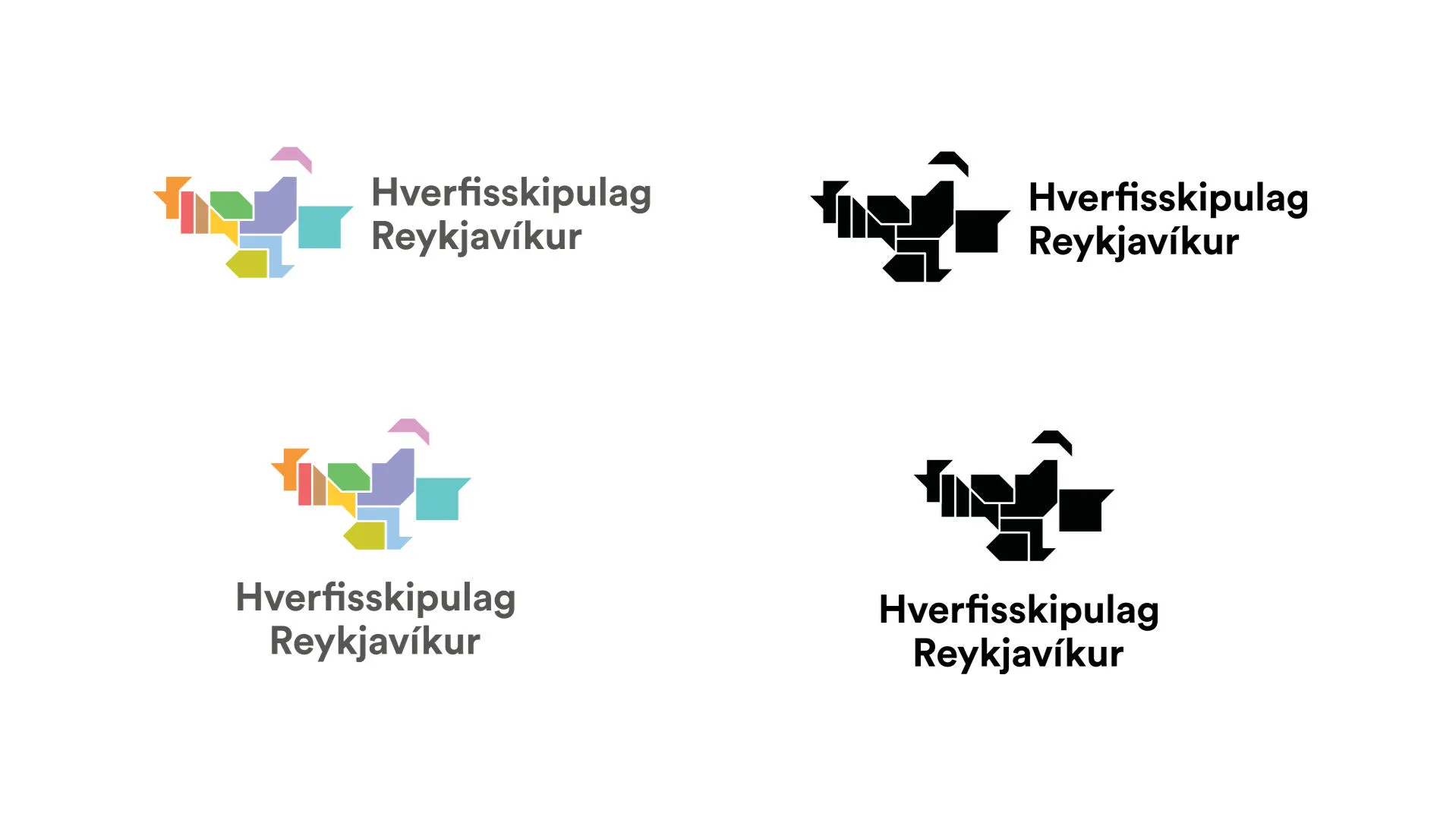 Final Hverfisskipulag Reykjavíkur logo in colour and black, horizontal and stacked.