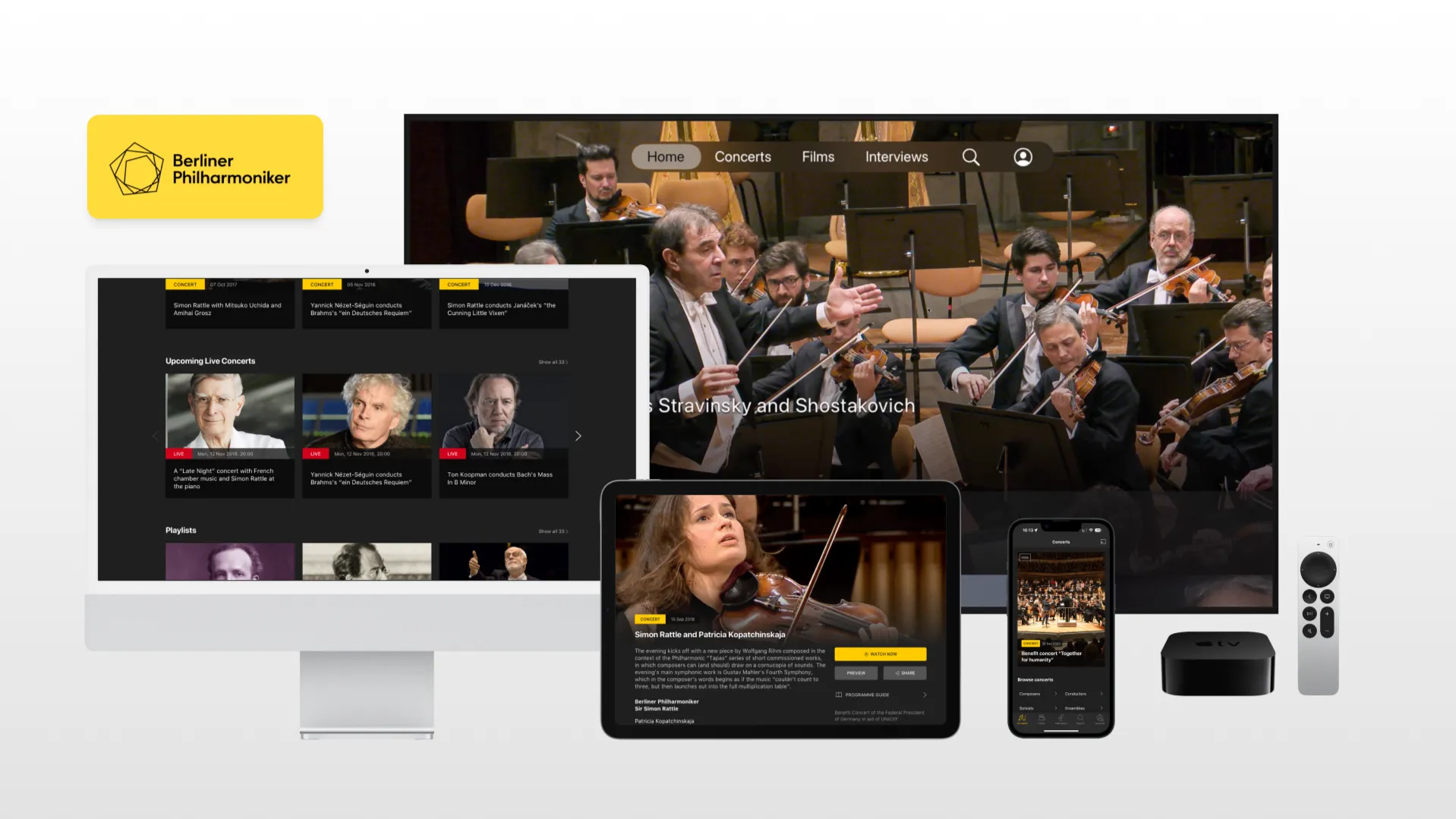 The redesigned Digital Concert Hall across desktop, tablet, phone and Apple TV.