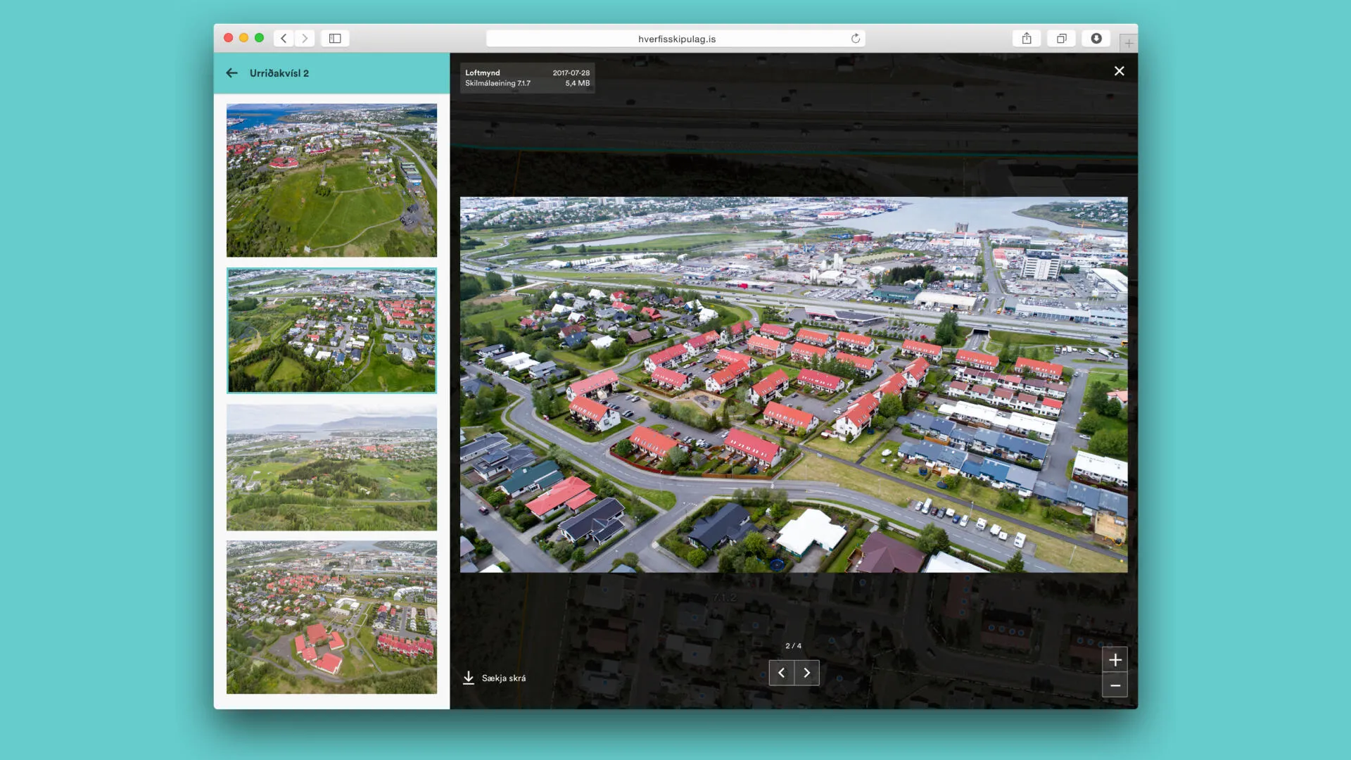 Planning web app on desktop: aerial photo viewer for a property.